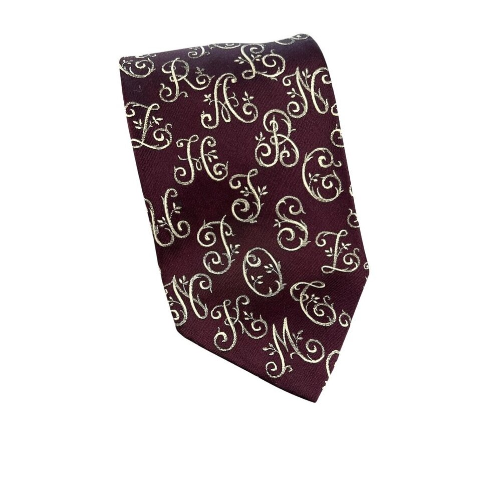 Audrey Buckner Mens Tie Calligraphic Embroidered Silk Formal Gold Necktie USA